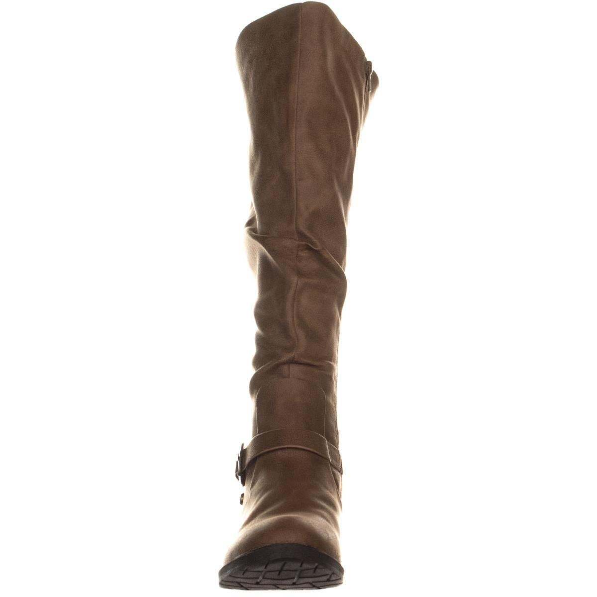 Botas femininas da moda BareTraps Yanessa Fabric, bico fechado, cano médio, marrom, tamanho 7,5