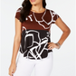 Blusa Alfani Feminina Zany Abstract Wave Print Marrom Tamanho Pequeno Pequeno