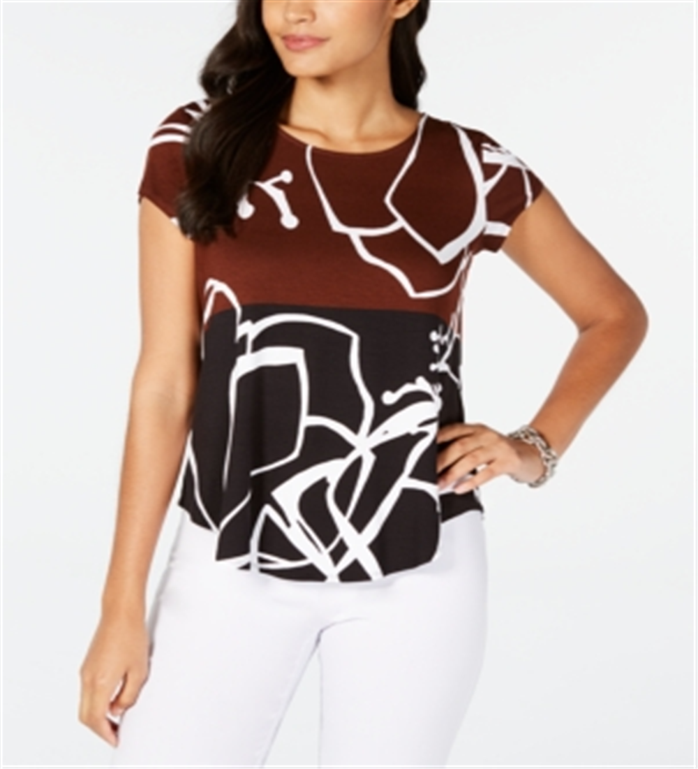 Blusa Alfani Feminina Zany Abstract Wave Print Marrom Tamanho Pequeno Pequeno