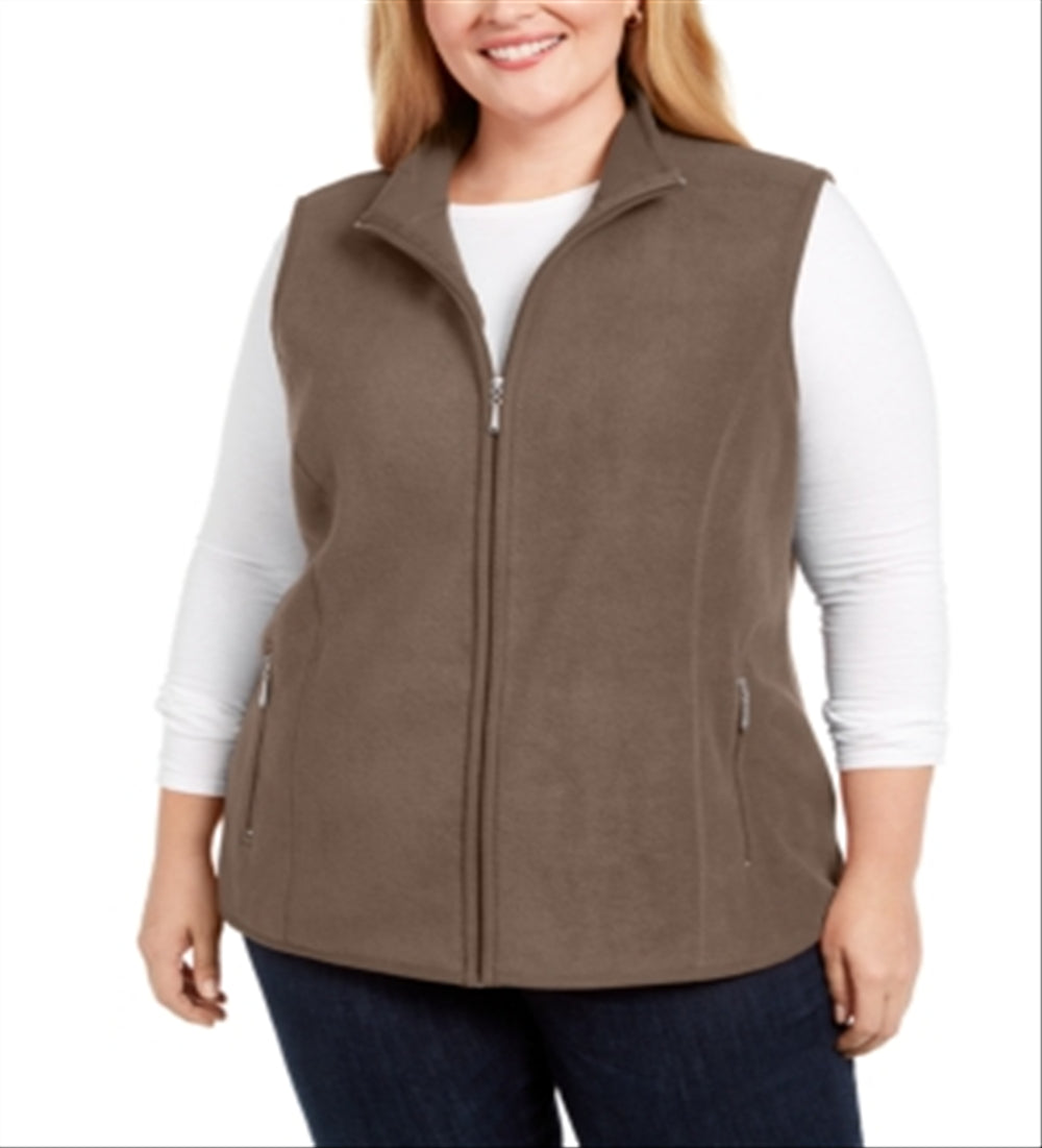 Colete Karen Scott Plus com zíper frontal, tamanho 3X, marrom, feminino