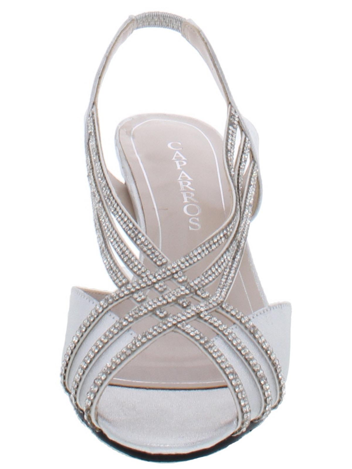 Sandálias de salto baixo femininas Caparros Twilight II com strass e salto baixo, tamanho 7,5 M, prateadas