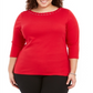 Karen Scott Top de algodão feminino plus size com ilhós e renda, tamanho GG