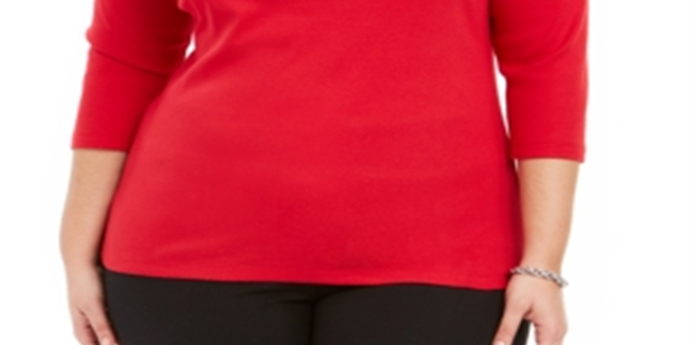 Karen Scott Top de algodão feminino plus size com ilhós e renda, tamanho GG