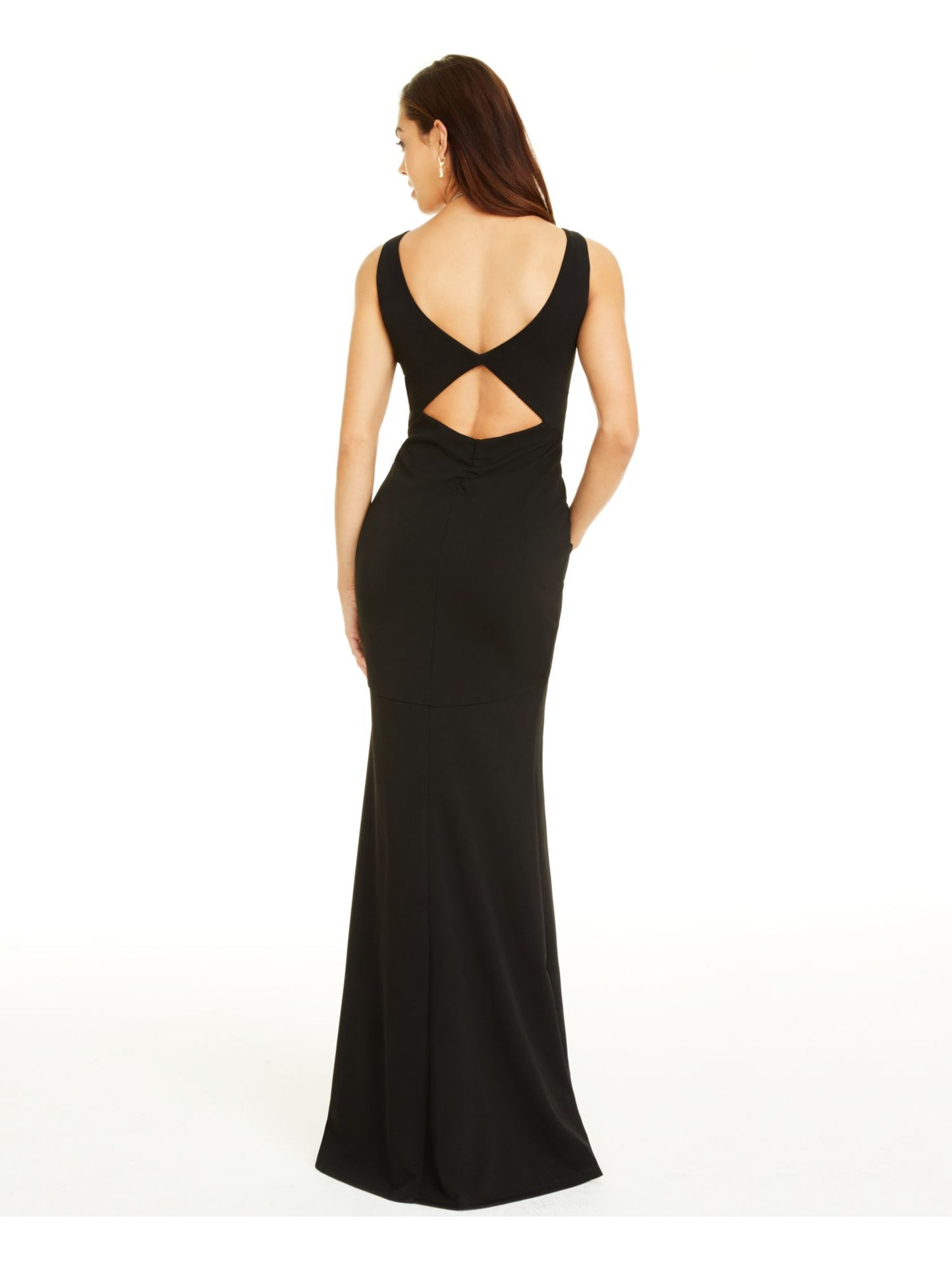 Vestido longo feminino com decote em V e costas nuas, sem mangas, cor esmeralda, tamanho XX-S