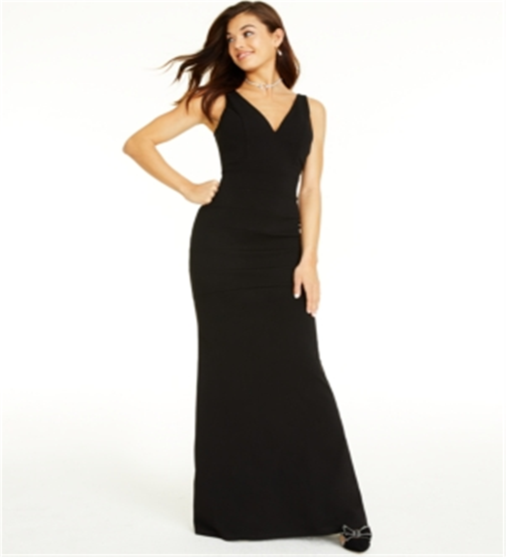 Vestido longo feminino com decote em V e costas nuas, sem mangas, cor esmeralda, tamanho XX-S
