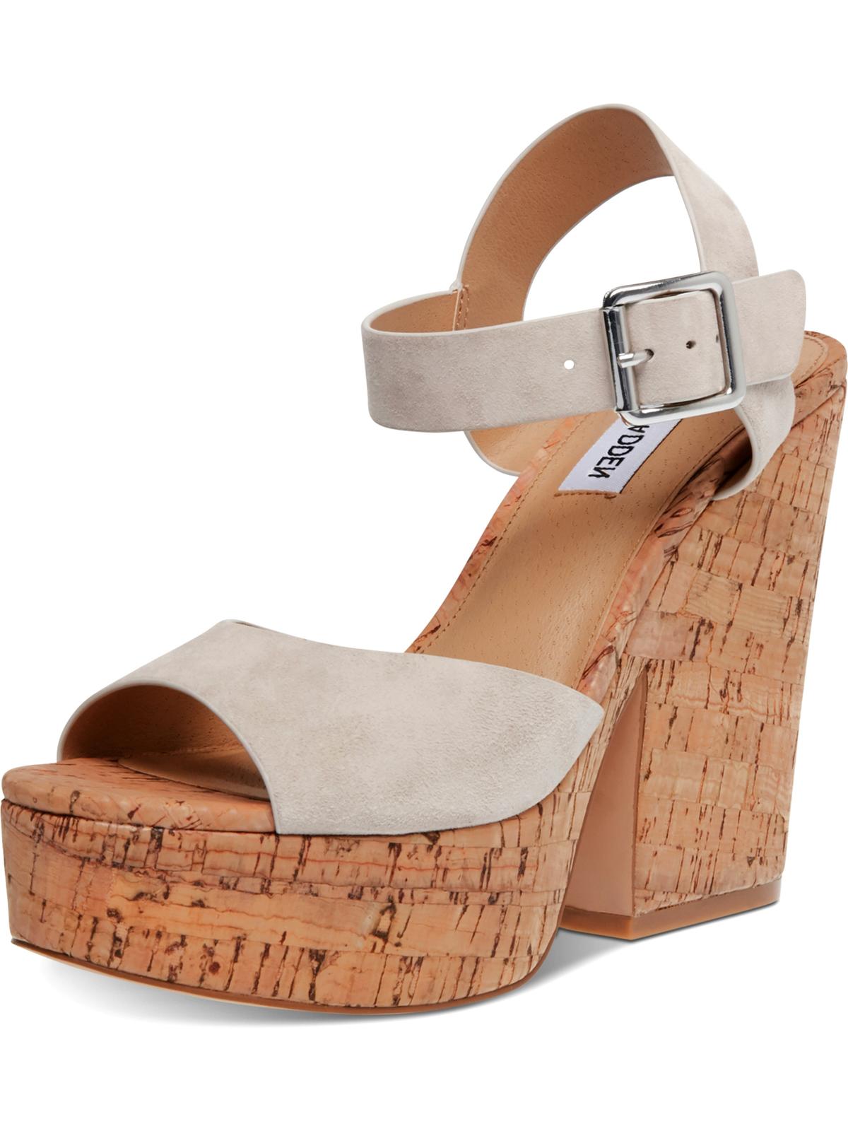Sapatos femininos Steve Madden Jess Leather Open Toe Special, camurça Bone, tamanho 9,5