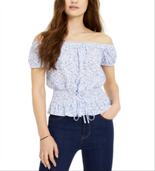 Blusa Ultra Flirt Junior com babados e amarração nos ombros, branca, tamanho grande