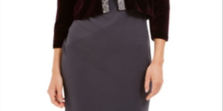 Jaqueta formal feminina Calvin Klein de veludo com strass, roxa, tamanho extragrande