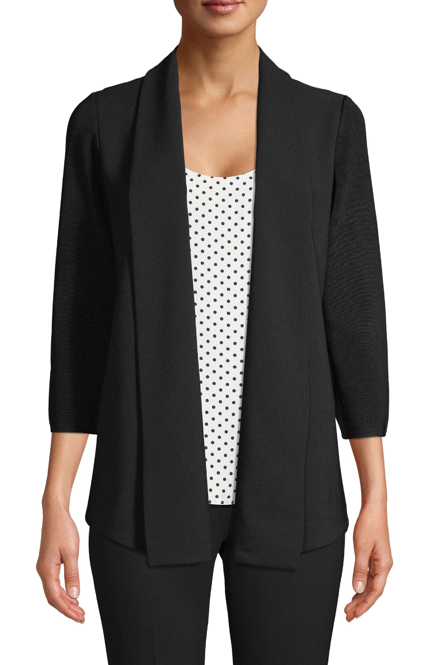Anne Klein Cardigan Feminino Manga 3/4 Aberto Festa Top Preto Tamanho P