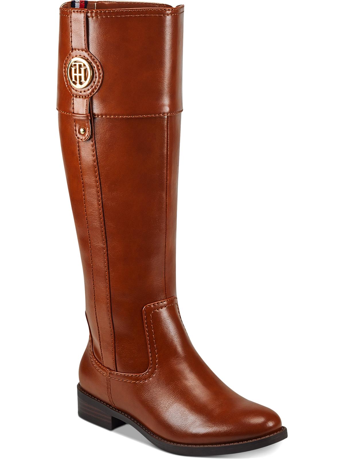 Tommy Hilfiger Imina Botas de montaria femininas de couro sintético até o joelho, tamanho 5 M, marrom