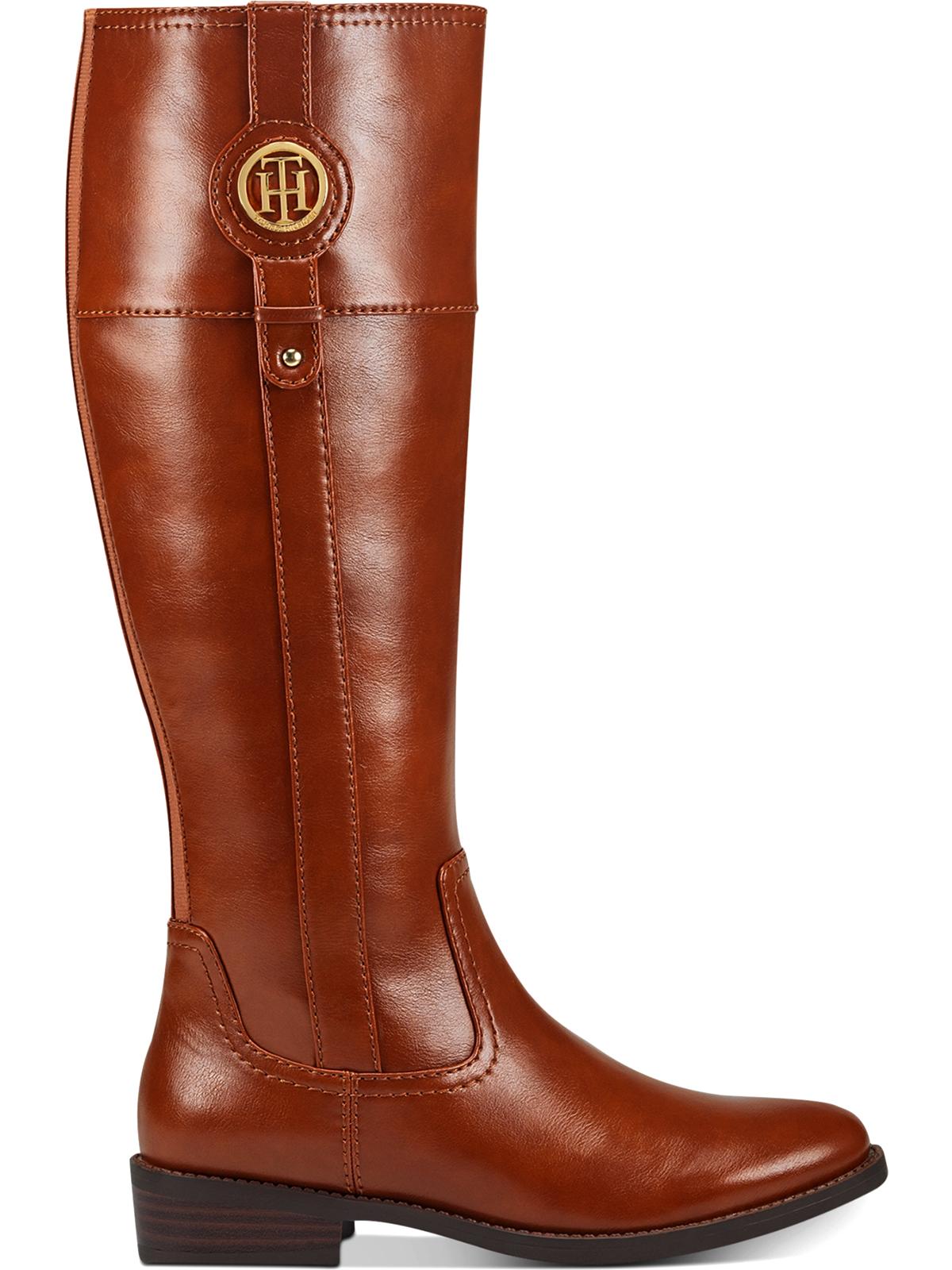 Tommy Hilfiger Imina Botas de montaria femininas de couro sintético até o joelho, tamanho 5 M, marrom
