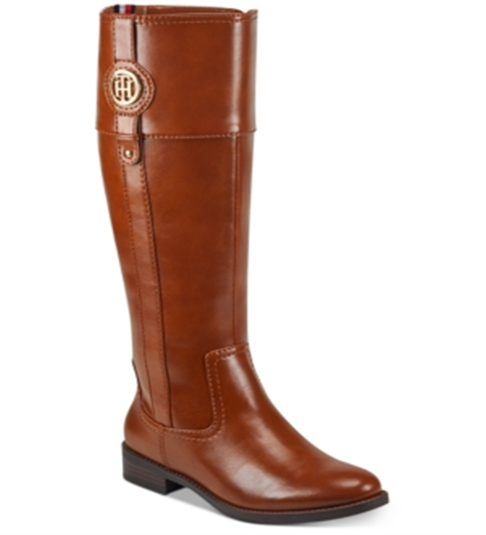 Tommy Hilfiger Imina Botas de montaria femininas de couro sintético até o joelho, tamanho 5 M, marrom