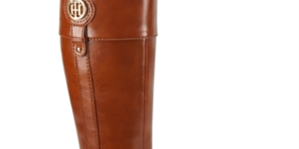 Tommy Hilfiger Imina Botas de montaria femininas de couro sintético até o joelho, tamanho 5 M, marrom