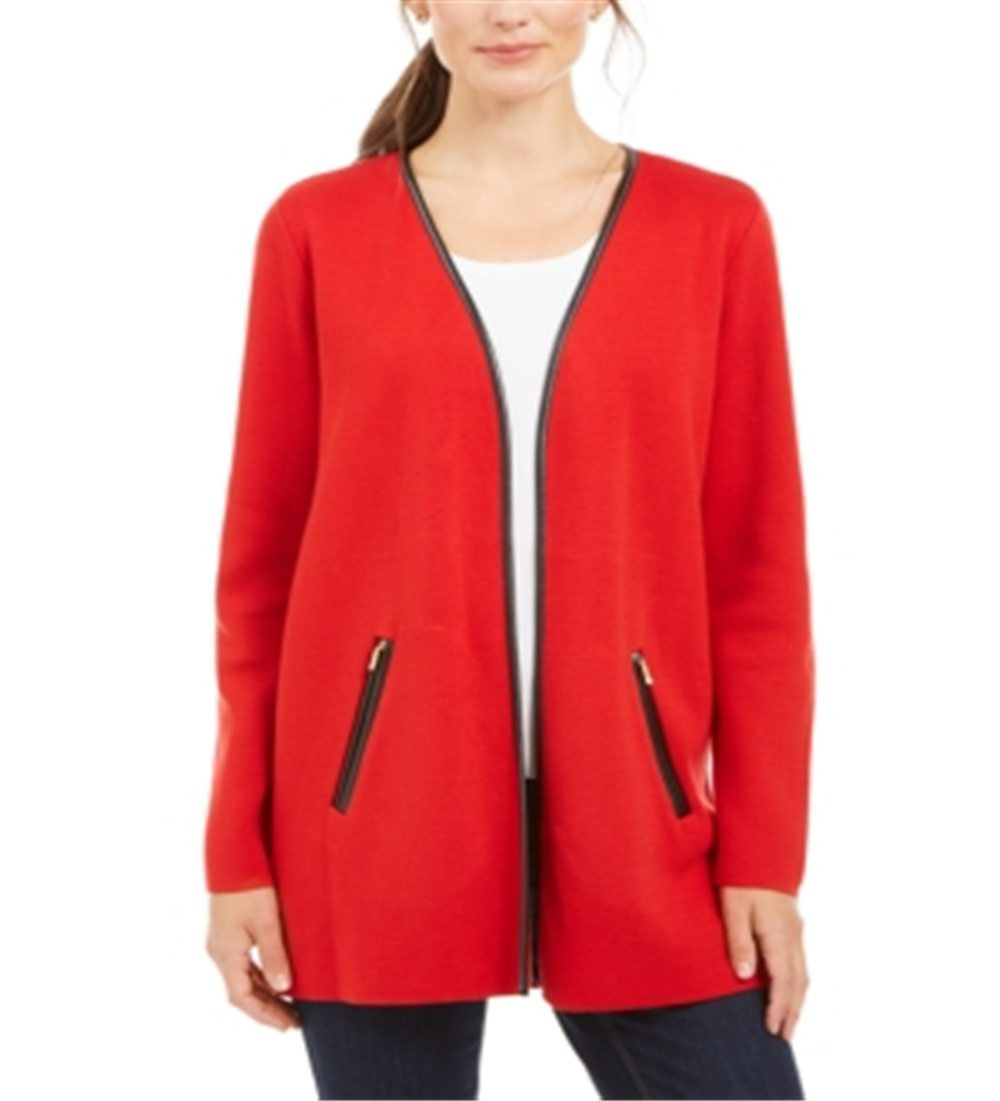 Suéter feminino Charter Club Milano de algodão com frente aberta, vermelho, tamanho X-S