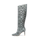 Steve Madden Botas femininas Kimari com salto agulha e bico fino, acolchoadas em pele de cobra, tamanho 6,5 M