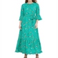Vestido longo estampado Calvin Klein feminino, estilo camponês, verde, tamanho pequeno