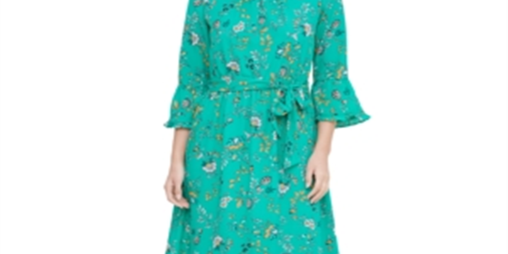 Vestido longo estampado Calvin Klein feminino, estilo camponês, verde, tamanho pequeno