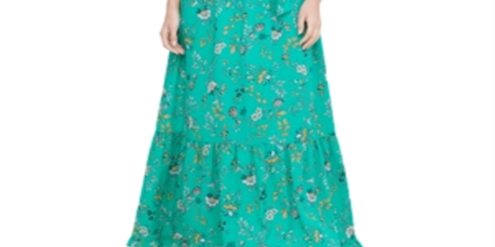 Vestido longo estampado Calvin Klein feminino, estilo camponês, verde, tamanho pequeno