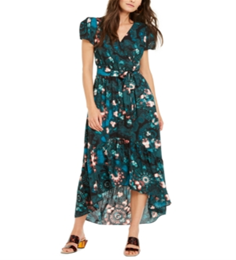 Vestido curto feminino INC com manga bufante, comprimento alto e baixo, preto, tamanho 2 P