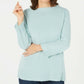 Blusa feminina Karen Scott com estampa canelada, manga comprida, gola redonda, azul, tamanho pequeno P