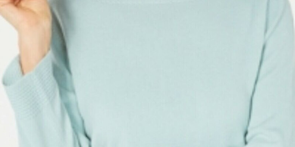 Blusa feminina Karen Scott com estampa canelada, manga comprida, gola redonda, azul, tamanho pequeno P