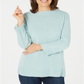Blusa feminina Karen Scott com estampa canelada, manga comprida, gola redonda, azul, tamanho pequeno P