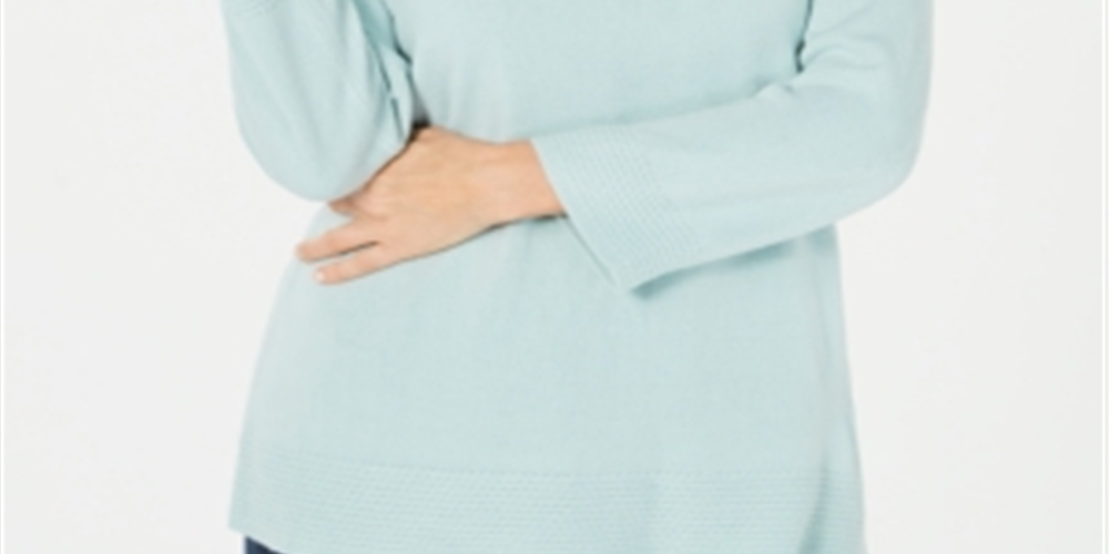 Blusa feminina Karen Scott com estampa canelada, manga comprida, gola redonda, azul, tamanho pequeno P