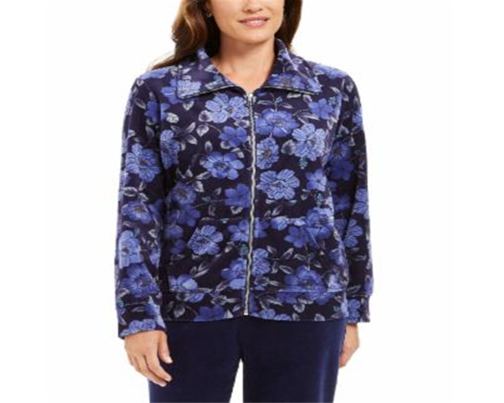 Jaqueta feminina esportiva Karen Scott com estampa floral, azul, tamanho XS