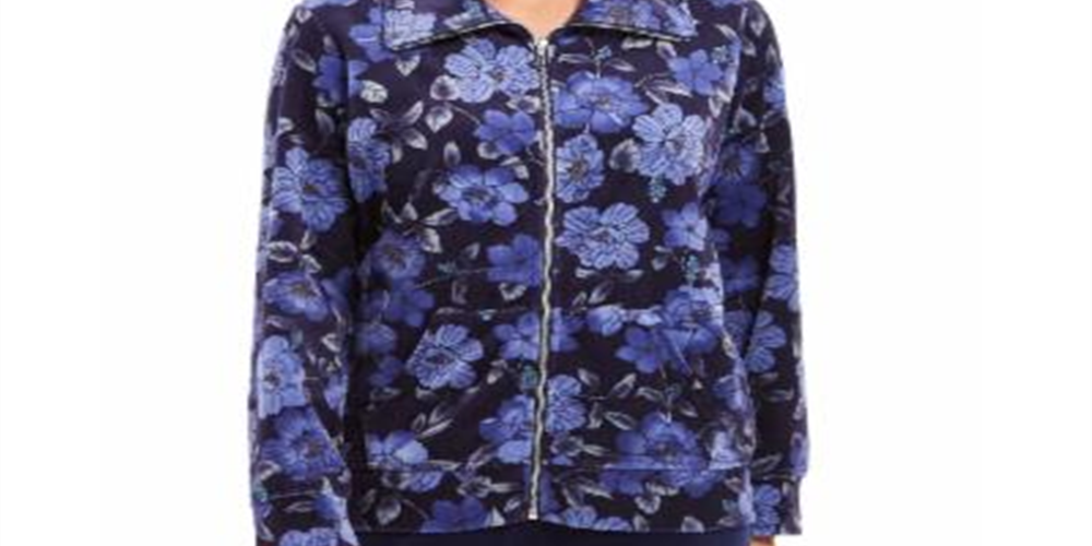 Jaqueta feminina esportiva Karen Scott com estampa floral, azul, tamanho XS