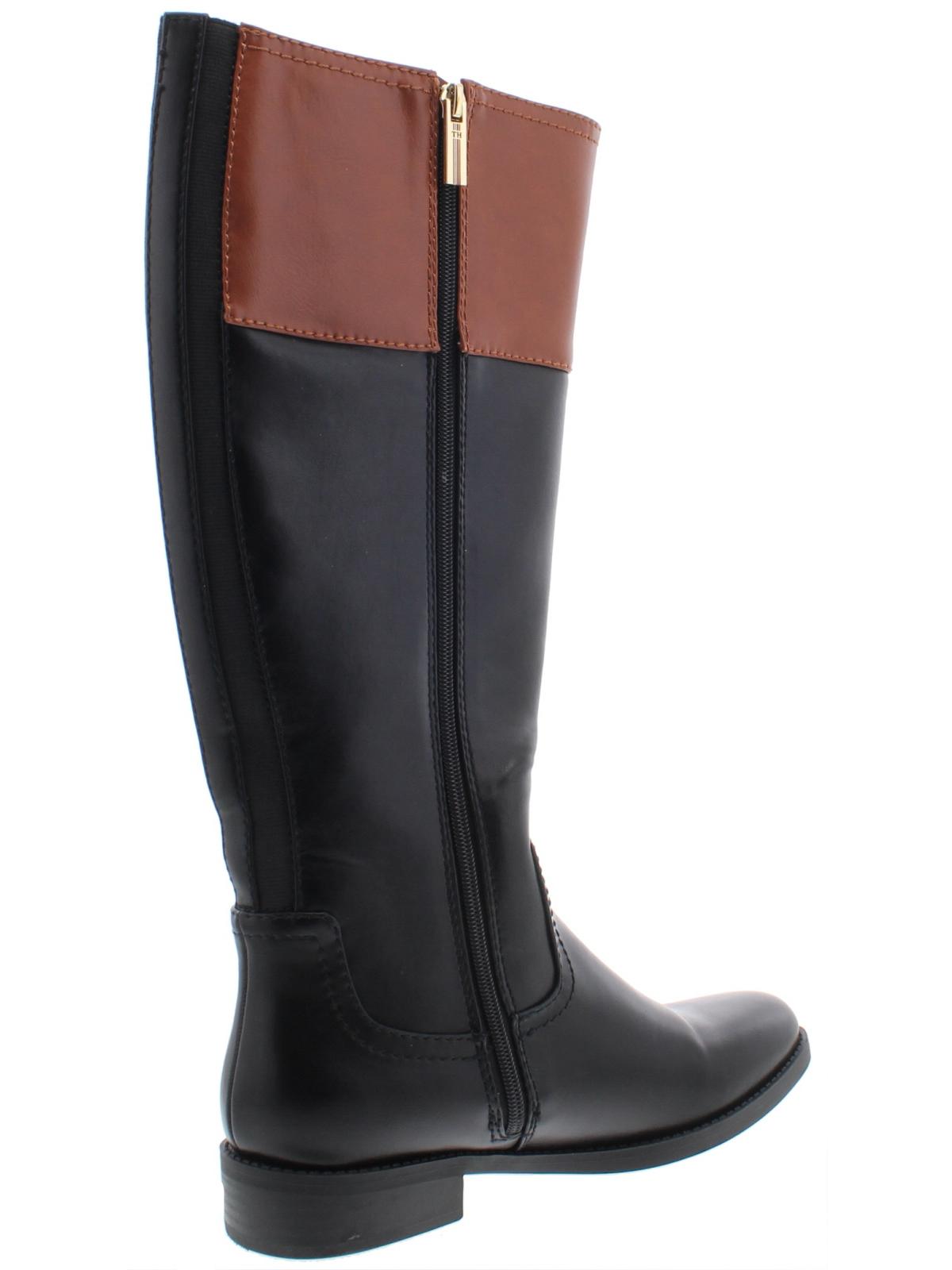 Tommy Hilfiger Imina 3 Botas de montaria femininas de couro sintético até o joelho, pretas, tamanho 5 M