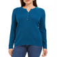 Karen Scott Suéter Henley de tricô trançado feminino, azul-petróleo mesclado, tamanho grande