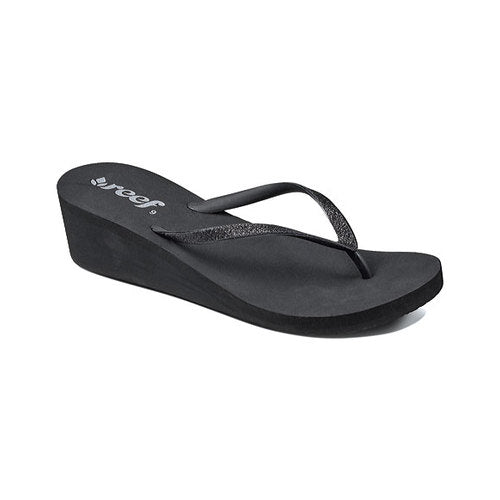 Sandália feminina Reef Krystal Star com bico aberto e chinelo de lona preto, tamanho 10