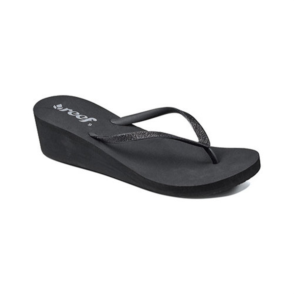 Sandália feminina Reef Krystal Star com bico aberto e chinelo de lona preto, tamanho 10