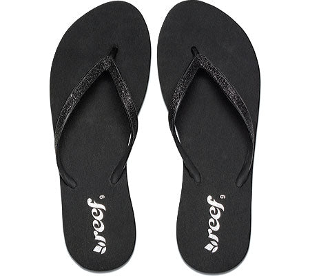 Sandália feminina Reef Krystal Star com bico aberto e chinelo de lona preto, tamanho 10