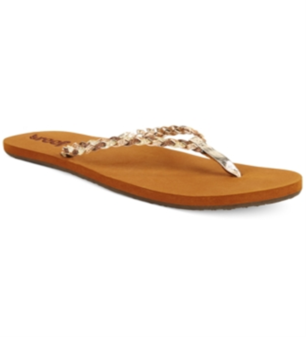 Sandália feminina Reef Twisted Star aberta, dourada, sintética, tamanho 9, marrom