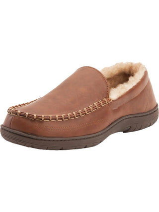 Chinelo mocassim masculino vintage à prova de intempéries, couro sintético, marrom, tamanho grande