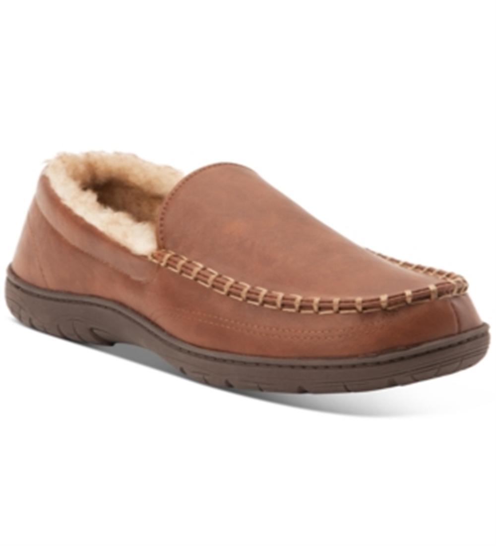 Chinelo mocassim masculino vintage à prova de intempéries, couro sintético, marrom, tamanho grande
