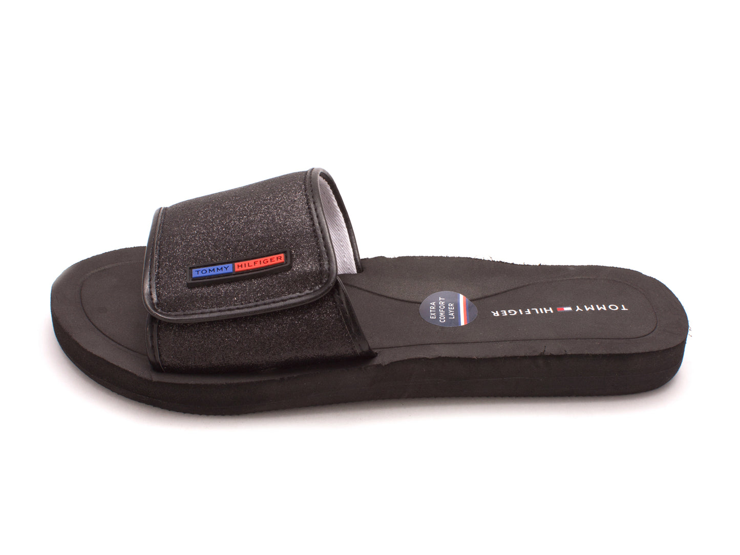 Sandálias femininas Tommy Hilfiger Mysha3-X com bico aberto, casuais, pretas, tamanho 8 M