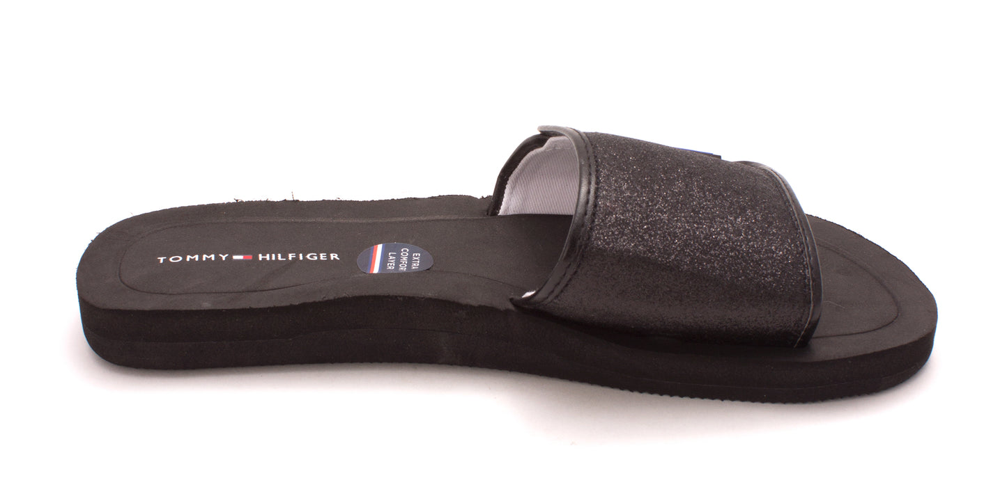 Sandálias femininas Tommy Hilfiger Mysha3-X com bico aberto, casuais, pretas, tamanho 8 M