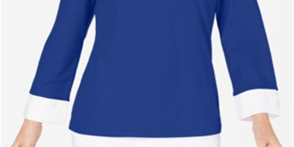Blusa de algodão com estampa em camadas feminina Karen Scott, azul, tamanho pequeno