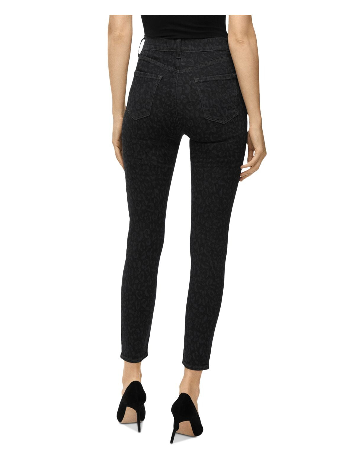 Calça skinny feminina preta com estampa animal J Brand 28