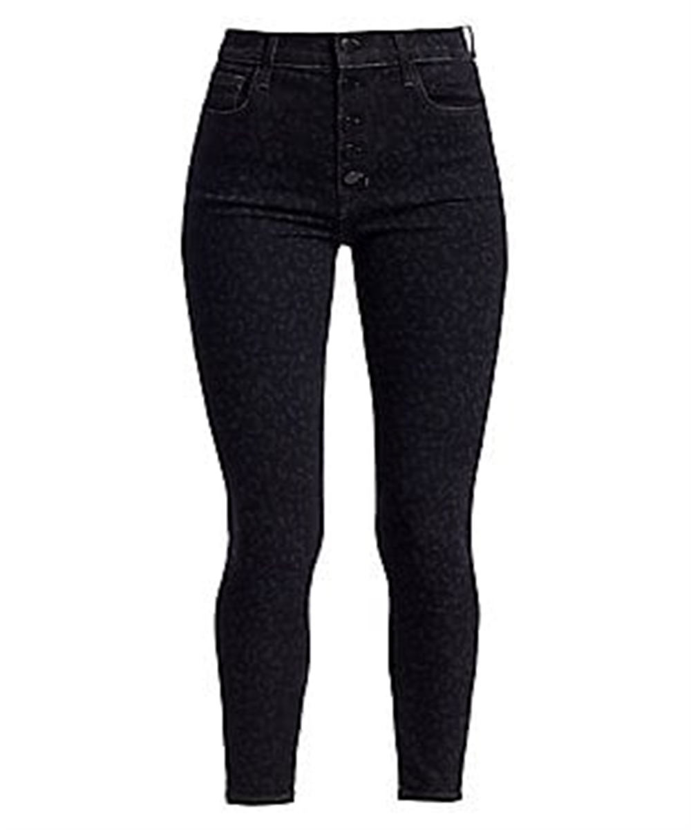 Calça skinny feminina preta com estampa animal J Brand 28