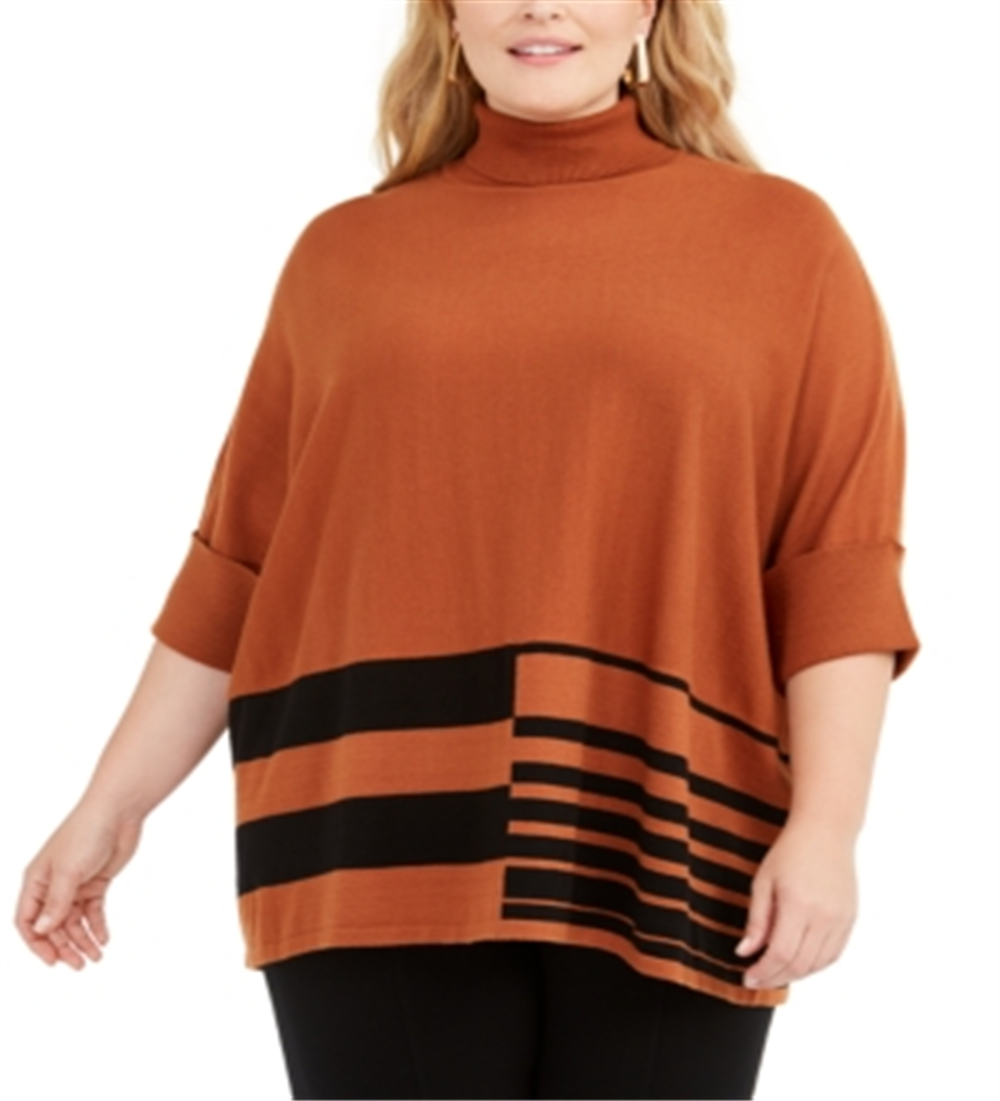 Poncho feminino Alfani Plus Colorblock com gola alta, marrom, tamanho 3X