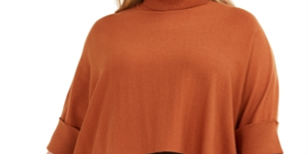 Poncho feminino Alfani Plus Colorblock com gola alta, marrom, tamanho 3X