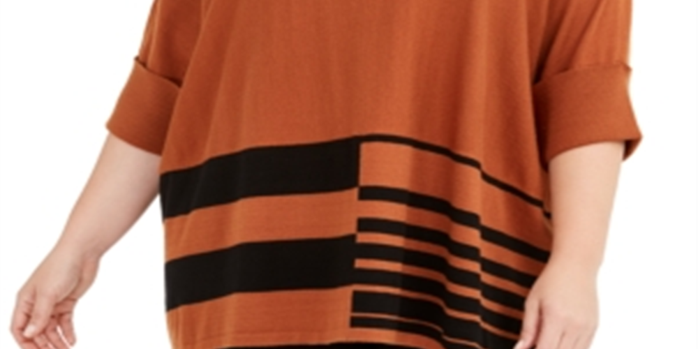 Poncho feminino Alfani Plus Colorblock com gola alta, marrom, tamanho 3X