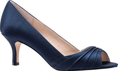 Nina Chezare Metallic Peep Toe Evening Scarpin Feminino Azul Marinho Tamanho 6,5 M