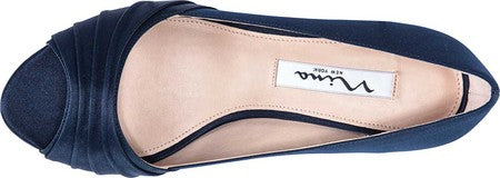 Nina Chezare Metallic Peep Toe Evening Scarpin Feminino Azul Marinho Tamanho 6,5 M