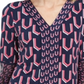 Túnica feminina estampada com manga sino da coleção JM, azul, tamanho XL