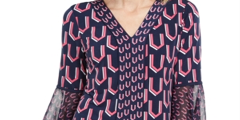 Túnica feminina estampada com manga sino da coleção JM, azul, tamanho XL
