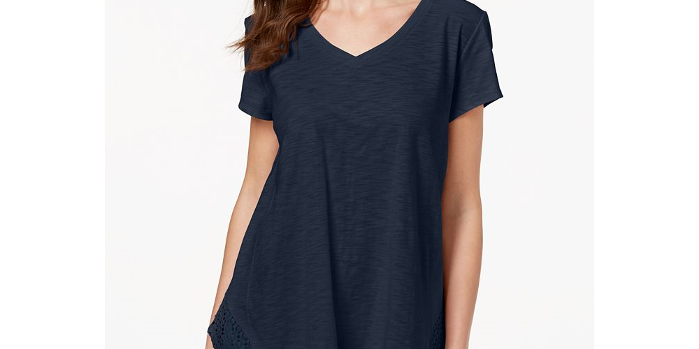 Camiseta feminina de crochê com bainha de lenço Style &amp; Co - Verde, tamanho XS
